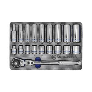 MICHAEL PRO 19-PIECE 3/8" DRIVE FLEX HEAD RATCHET & SOCKETS SET MP001228