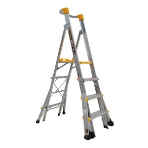 Gorilla Adjustable height platform ladder 1.5-1.8-2.1-2.4m (5-6-7-8ft) Aluminium Heavy Duty 180kg Industrial PL0406-HD