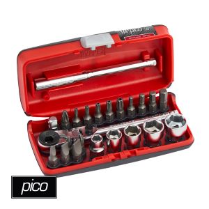 Sidchrome 23PC 1/4" DR Pico Flex Head Ratchet Socket & Bit Set SCMT12141
