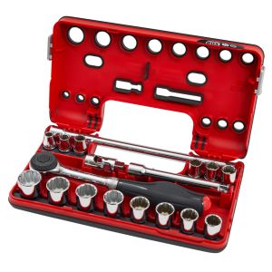 Sidchrome 18PC 3/8" DR Detection Box Socket Set Rotator Ratchet SCMT13151