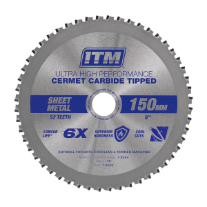 ITM 150MM 52 Tooth Cermet Carbide Tipped Sheet Metal Cutting Blade SSBL-SM1502052