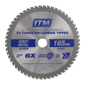 ITM 165MM 56 Tooth C6 Carbide Tipped Sheet Metal Cutting Blade SSBL-SM1652056