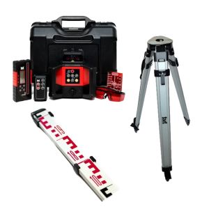 TUF RHVP 208R Red Beam Rotation Laser Level Combo Kit with QR Flat Tripod and 3m E-Face Staff TUF-208R-KIT