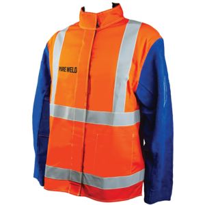 Pureweld Proban High Visibility Welders Jacket W/Leather Sleeves - XL WJHI-XL